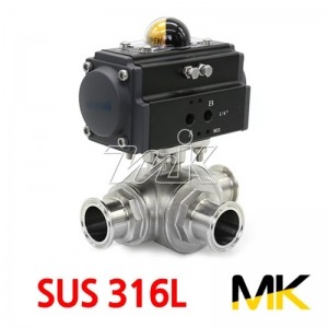 쎄니타리 공압볼밸브 SUS316L(3WAY) 페럴(더블) L타입(18860)